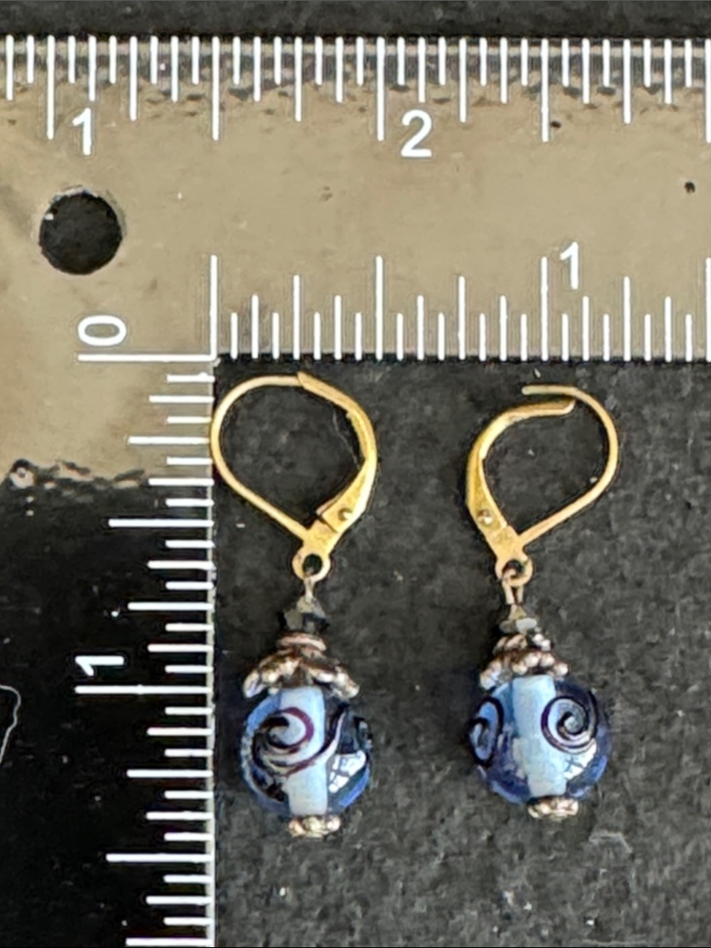 VTG Italian "Wedding Cake" Glass Dangle Earrings - Light Blue Swirl - Picture 4 of 4